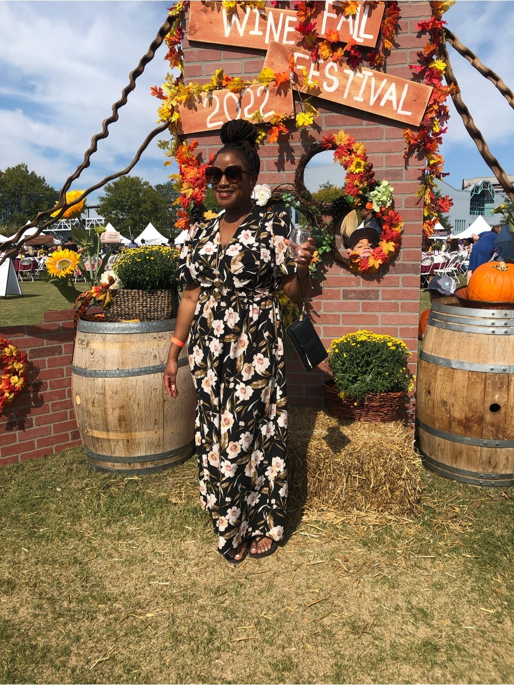 Black Floral Maxi Wrap Dress with Cream Blooms